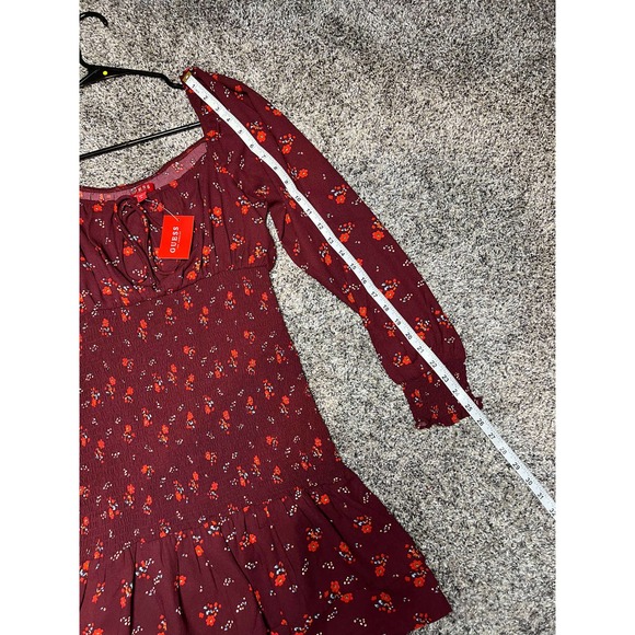 Guess Floral Long Sleeve Elastic Waisted Mini Dress Medium - Picture 6 of 7